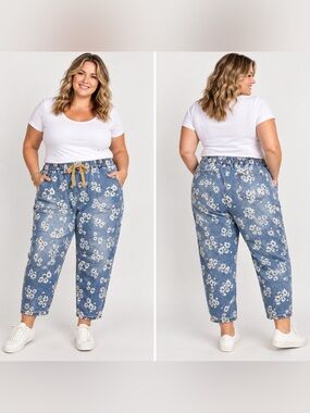 Flamingals Floral Denim Pull-On Jogger Jeans Women’s 3XL NWT